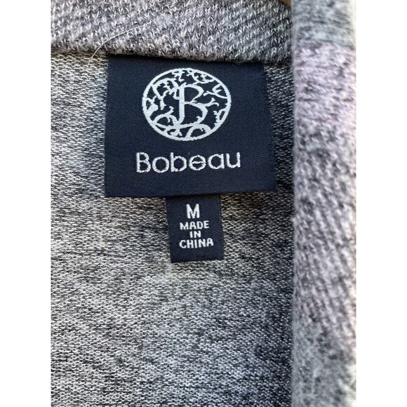 Bobeau Cardigan Sweater Gray Pink Plaid Women's M Open Front Country Cozy Knit - Picture 2 of 5